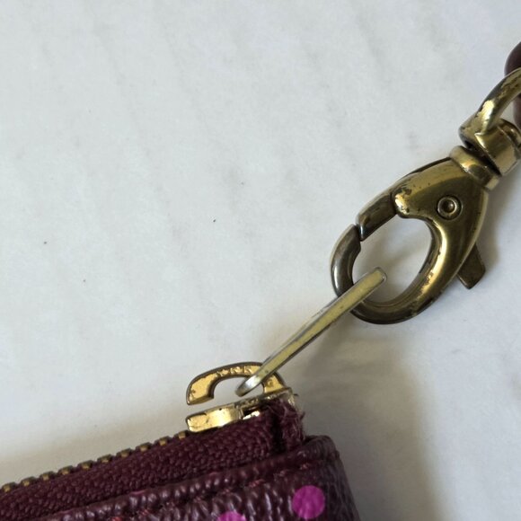 Fossil Wallet Wristlet Purple Pink Polka Dot Zip Around PVC Leather Boho Travel - Picture 8 of 8